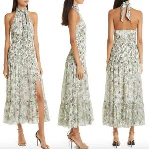 cinq a sept Green Floral Backless Halter Maxi Dress